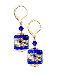 Prekrásne náušnice Blue Passion s 24-karátovým zlatom v perlách Lampglas ECU38