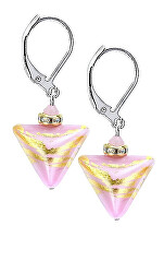 Romantikus fülbevaló Sweet Rose Triangle  24 karátos arannyal ellátott Lampglas ETA9 gyöngyből