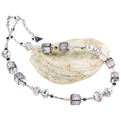 Romantikus Delicate Pink s nyaklánc tiszta ezüsttel, Lampglas NCU40 gyöngyből