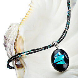 Jellegzetes nyaklánc Turquoise Shards Lampglas gyönggyel, tiszta ezüst NP12