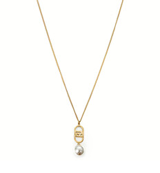 Pozlátený náhrdelník s logom a perlou Fashion LJ2208