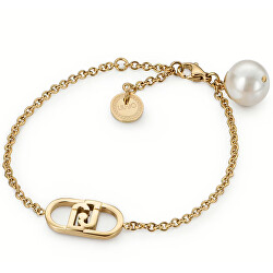 Pozlacený náramek s logem a perlou Fashion LJ2209