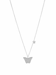 Půvabný ocelový náhrdelník s motýlky Brilliant LJ1638