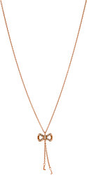 Ružovo pozlátený oceľový náhrdelník s mašličkou LJ1290