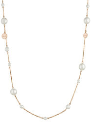 Růžově zlacený ocelový náhrdelník s perličkami LJ1472