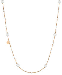 Růžově zlacený ocelový náhrdelník s perličkami LJ1506