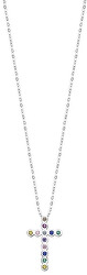 Designový stříbrný náhrdelník s křížkem a třpytivými zirkony LP3248-1/1