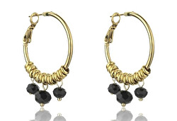 Pozlacené kruhové náušnice Zoey Black Earrings MCE23010G