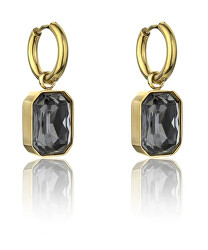 Pozlacené náušnice s černými kamínky Royalty Grey Earrings MCE23150G