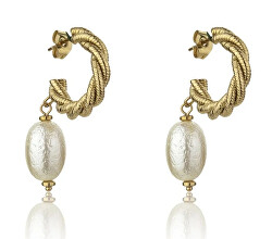 Pozlacené náušnice s umělou perlou Grace White Earrings MCE23005G