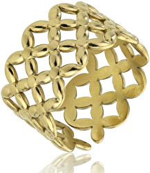 Výrazný otevřený pozlacený prsten Melody Gold Ring MCR23016G