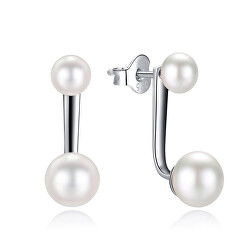 Elegantní stříbrné náušnice s bílou perlou 2v1 E0004866
