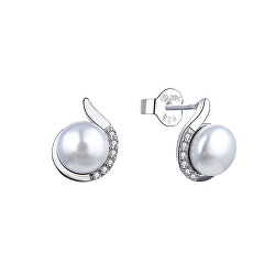 Elegantní stříbrné náušnice s perlami a zirkony E0001852