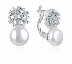 Cercei eleganți din argint cu perle și zircon E0002566