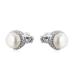 Elegáns ezüst fülbevaló gyöngyökkel és cirkónium kövekkel EP000111