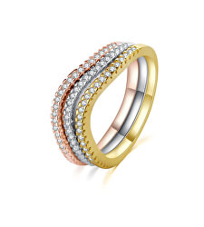Elegantná tricolor sada strieborných prsteňov sa zirkónmi R00020