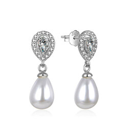 Jedinečné stříbrné náušnice s perlami a zirkony E0003107