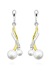 Luxusní stříbrné bicolor náušnice s pravými perlami EP000171