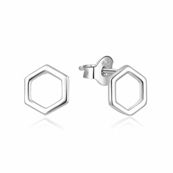 Minimalistické stříbrné náušnice pecky Hexagon E0002558