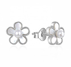 Překrásné stříbrné náušnice s perličkami Kytičky E0002568