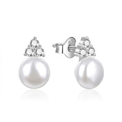 Půvabné stříbrné náušnice s perlami a zirkony E0003109