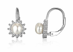 Půvabné stříbrné náušnice s perlami a zirkony EP000178