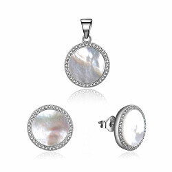 Štýlová strieborná súprava šperkov s perleťou S0000356 (prívesok, náušnice)