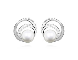 Třpytivé stříbrné náušnice pecky s pravými perlami EP000166