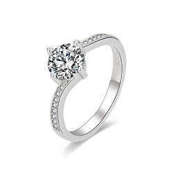 Třpytivý stříbrný prsten s čirými zirkony R000059