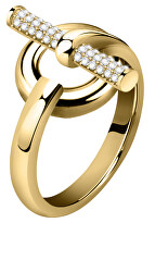 Inel elegant din oțel placat cu aur, cu cristaleAbbraccio SAUC09
