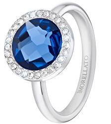 Ocelový prsten s modrým krystalem Essenza SAGX15