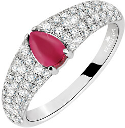 Třpytivý stříbrný prsten s červeným kamínkem Tesori SAIW42