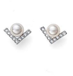 Elegantní náušnice pecky s perlou a krystaly Swarovski Point Pearl 22917