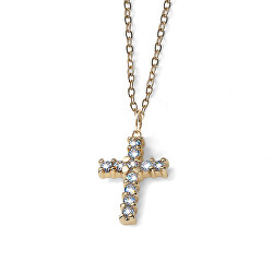 Nadčasový pozlacený náhrdelník s křížkem People 12271G
