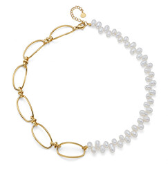 Výrazný pozlacený náhrdelník s perlami Izanagi Silky Pearls 12315G