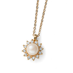 Pôvabný pozlátený náhrdelník s perličkou Rush 12265G