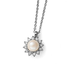 Půvabný rhodiovaný náhrdelník s perličkou Rush 12265R