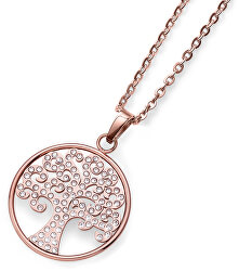 Růžově zlacený náhrdelník s krystaly Tree 11973RG
