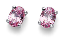 Silberne Ohrringe mit rosa Zirkonia Smooth 62130 ROS