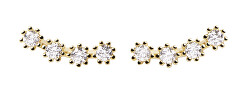 Něžné pozlacené podélné náušnice s čirými zirkony WHITE TIDE Gold AR01-431-U