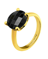 Pozlacený prsten s černým achátem Multiples BJ06A323