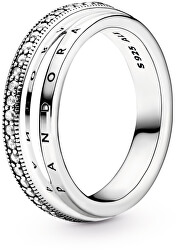 Nadčasový stříbrný prsten Triple Band Pavé 199040C01