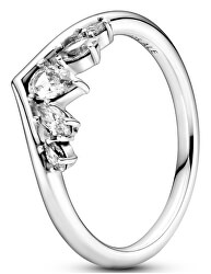 Nežný strieborný prsteň s kamienkami Wishbone 199109C01