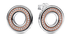 Originelle zweifarbige Ohrringe mit Zirkonen Rose Signature Logo 282780C01