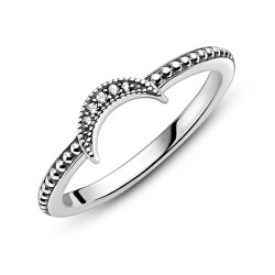 Oslnivý stříbrný prsten s kamínky Crescent Moon 199156C01
