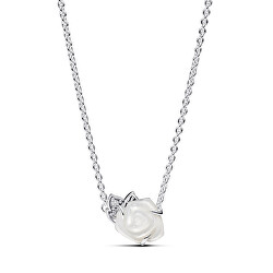 Stříbrný náhrdelník Rozkvetlá bílá růže 393206C01-45
