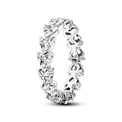 Třpytivý stříbrný prsten Row of Hearts Timeless 193103C01