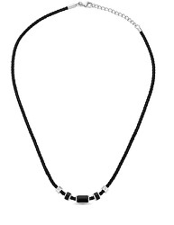 Fashion kožený náhrdelník s onyxem Bullion PEAGN0032201