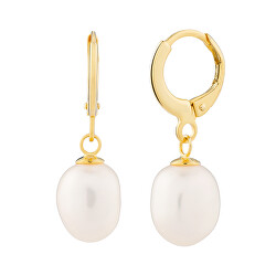 Něžné pozlacené kruhové náušnice s říční perlou Pearl Heart 5357Y01