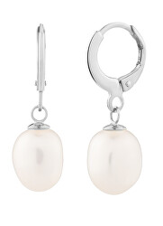 Něžné stříbrné náušnice kruhy s říčními perlami Pearl Heart 5357 01